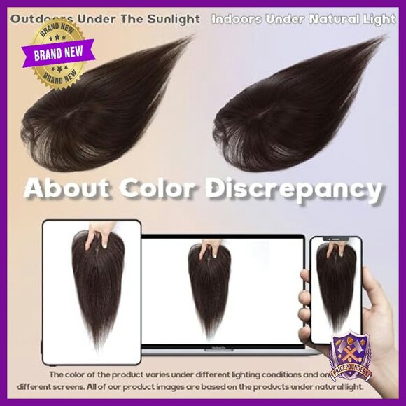 Real Human Hair Topper with Bangs 150% Density Silk Base Clip-In main image 7